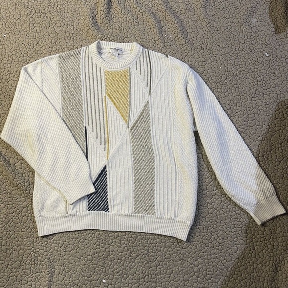 Vintage Mens Norm Thompson Beige yellow Knit Textured Sweater Pullover Sz L - Picture 3 of 7